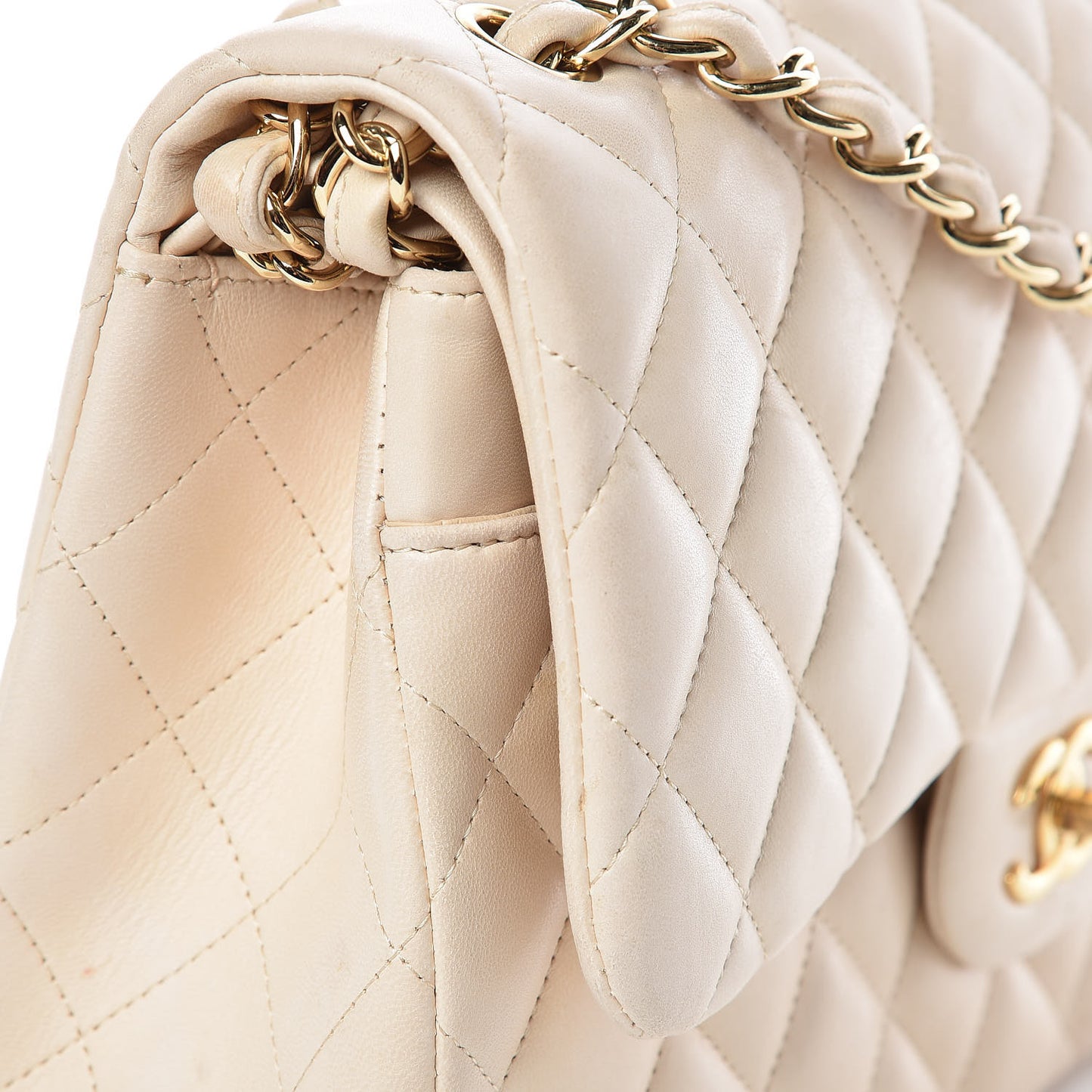 Lambskin Quilted Jumbo Double Flap Light Beige
