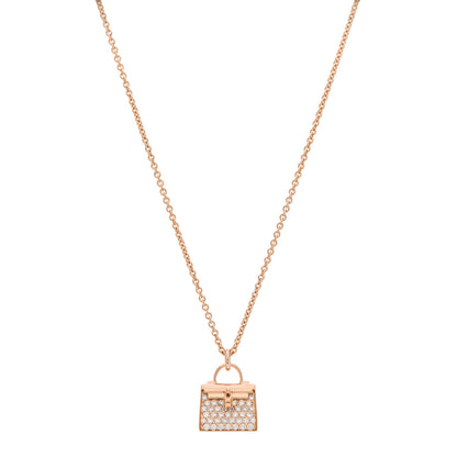 Hermes 18K Rose Gold Diamond Kelly Amulettes Pendant Necklace 1 of 5