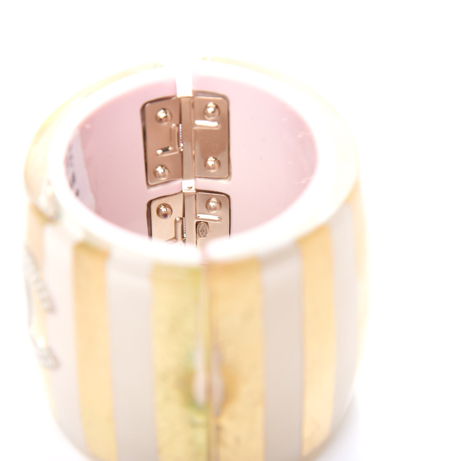 Chanel Resin Pearl Striped CC Cuff Gold 4 of 5