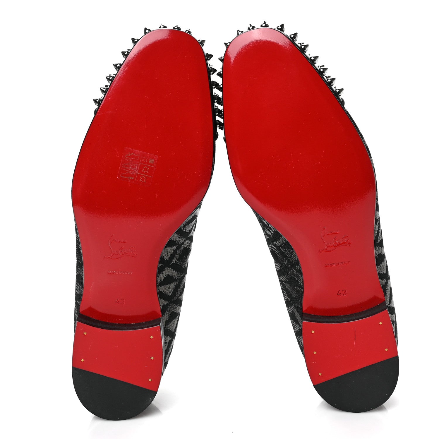 Christian Louboutin Lurex Patent Mens Spooky Spikes Flat Loafers 43 Black Gun Grey 5 of 7
