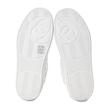 Chanel Grained Calfskin Fabric Womens Logo Sneakers 37 White 5 of 11