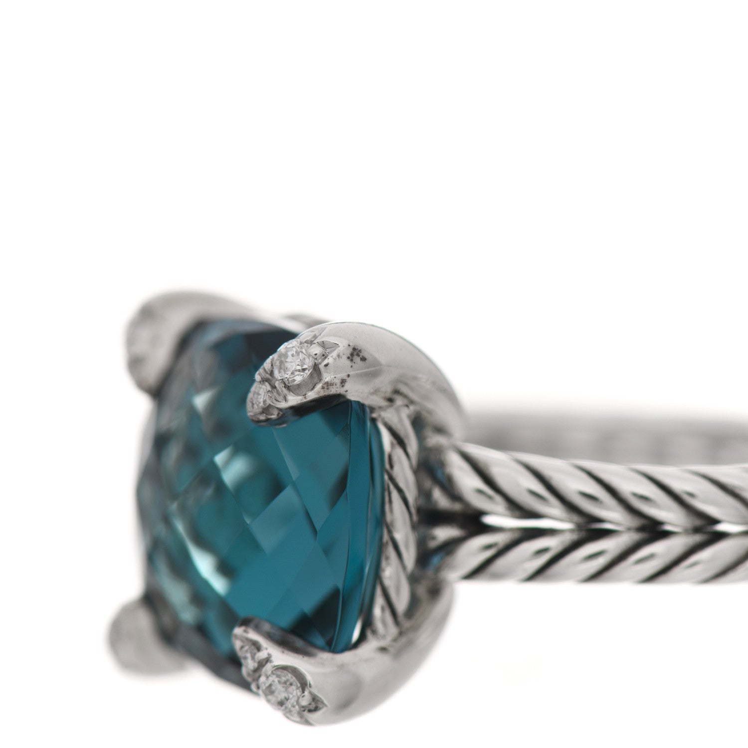 David Yurman Sterling Silver Diamond Hampton Blue Topaz 11mm Chatelaine Ring 52 6 6 of 6