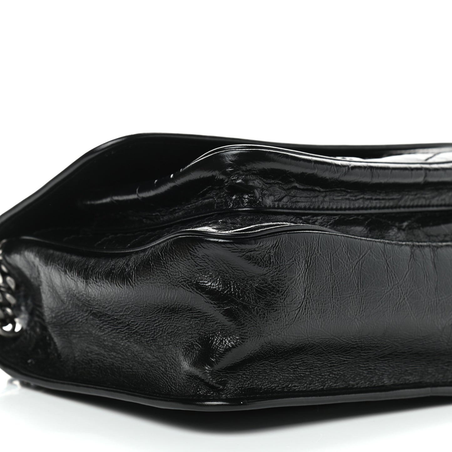 Crinkled Calfskin Matelasse Monogram Medium Niki Chain Satchel Black