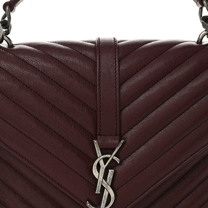 Saint Laurent Sheepskin Matelasse Chevron Monogram Medium College Bag Rouge Legion 8 of 11