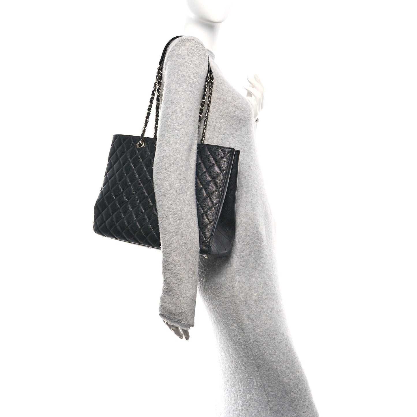 Caviar Quilted Large Shopping Tote Black