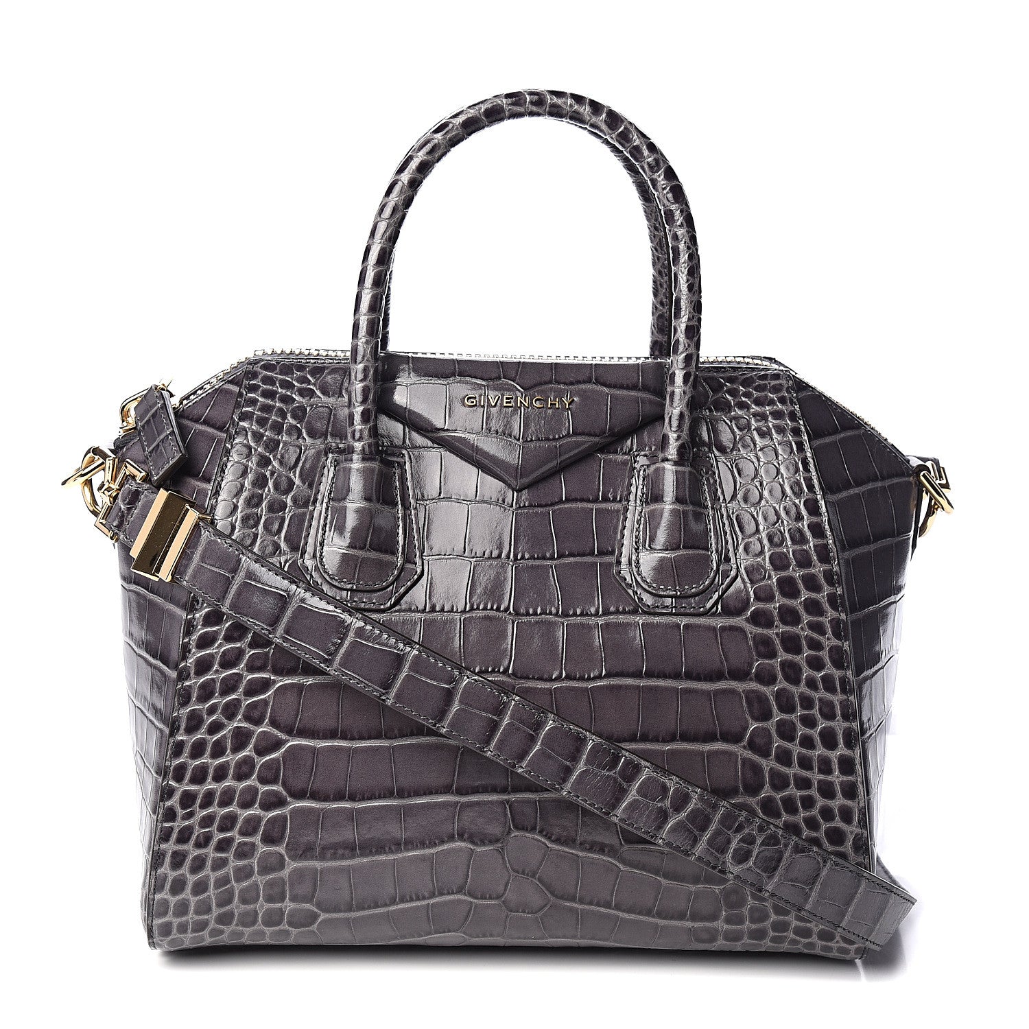 Givenchy Calfskin Crocodile Embossed Small Antigona Storm Grey 1 of 9