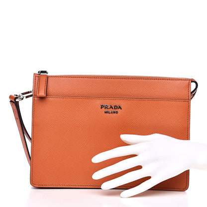 Prada Saffiano Cuir Clutch Wristlet Bag Papaya 2 of 10