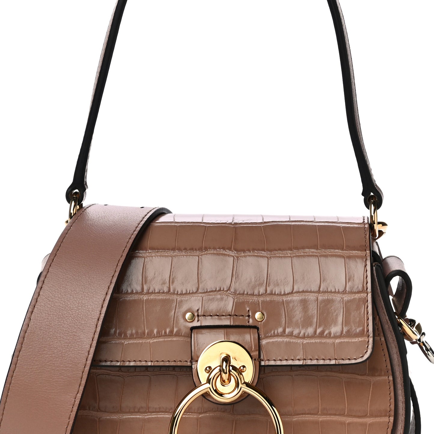 Calfskin Crocodile Embossed Small Tess Bag Woodrose
