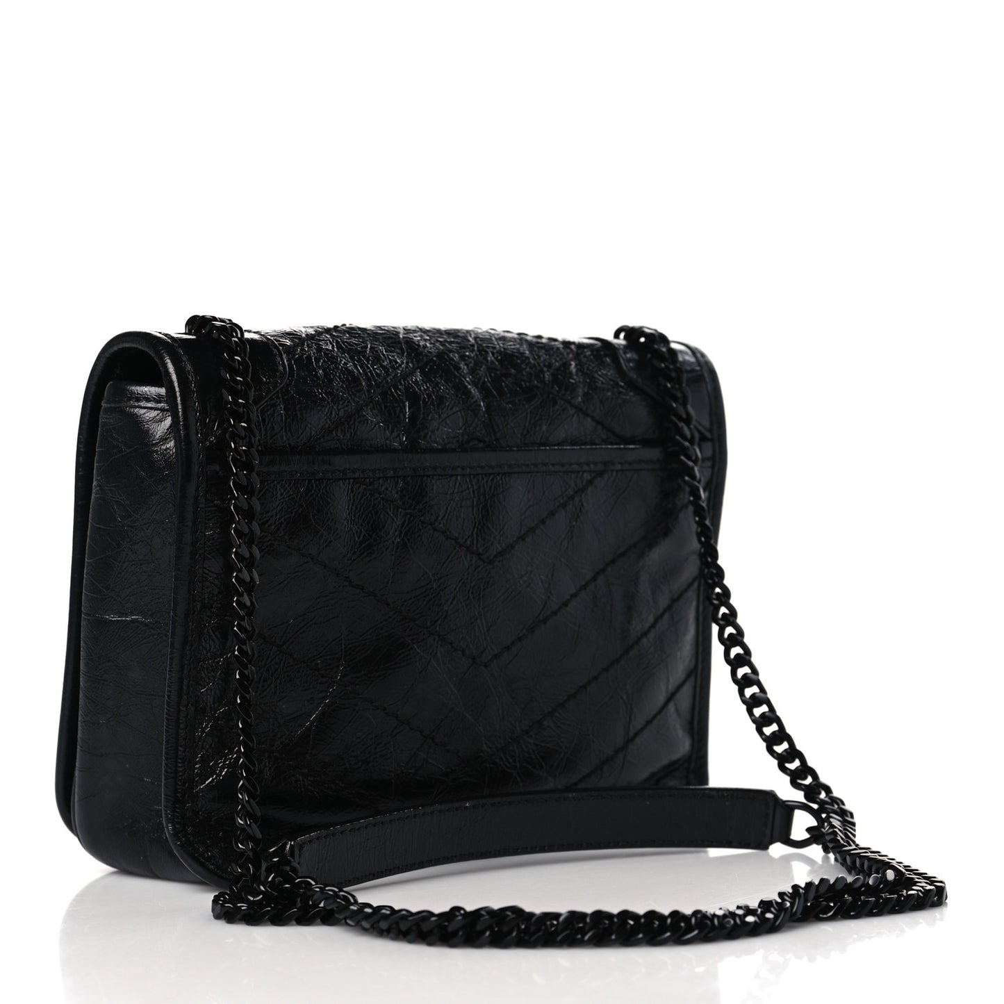 Crinkled Calfskin Matelasse Monogram Niki Chain Wallet Black