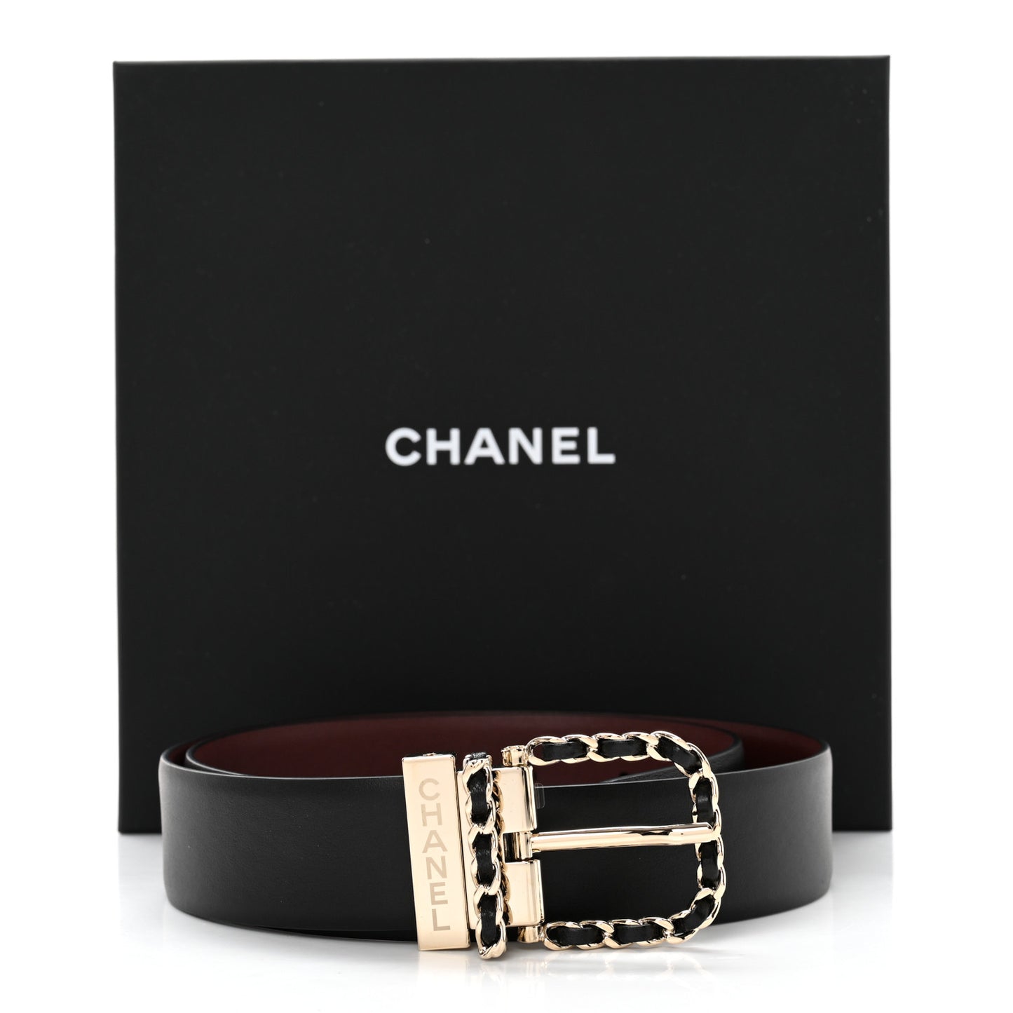 Calfskin Lambskin Metal Chain Reversible Belt 70 28 Black Burgundy