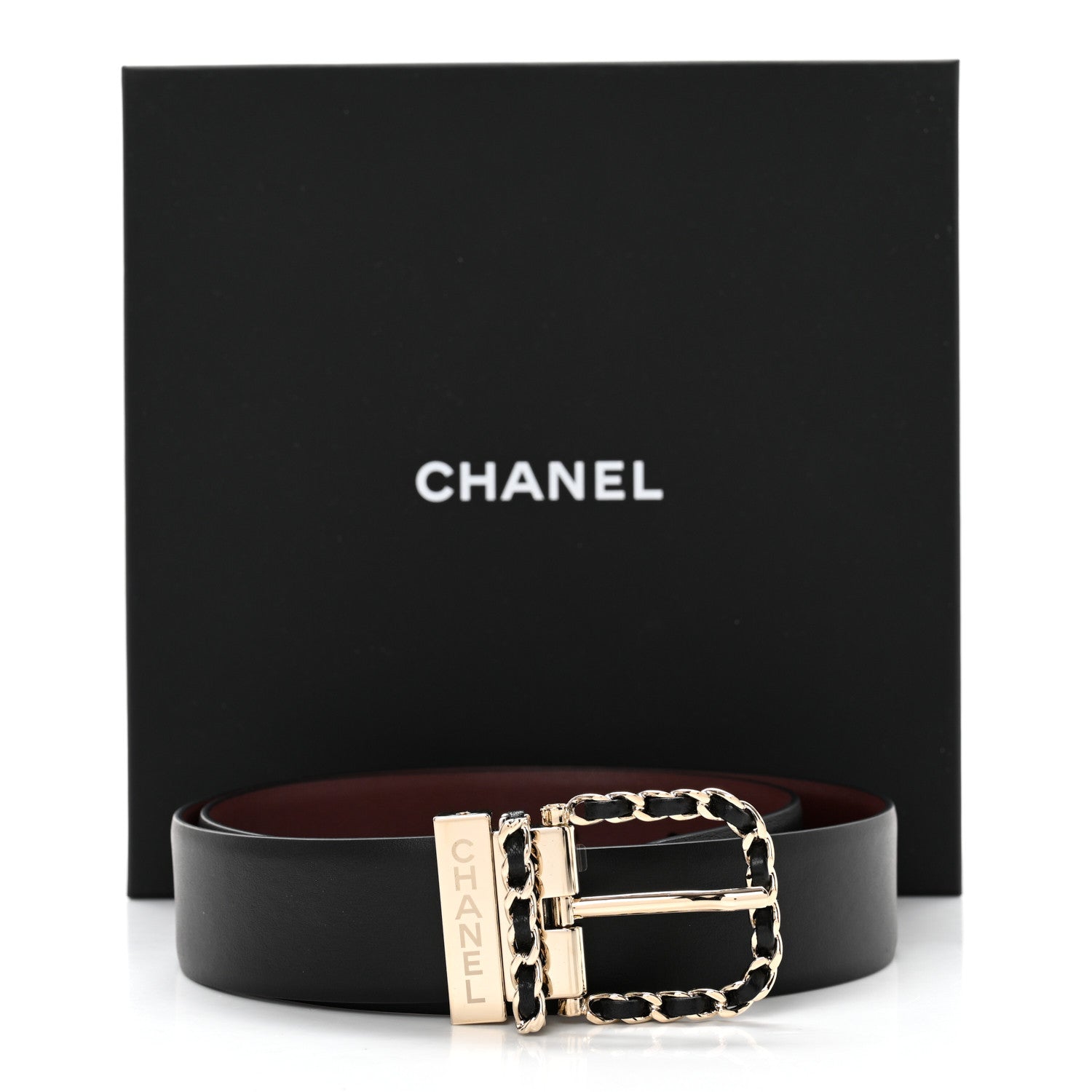 Chanel Calfskin Lambskin Metal Chain Reversible Belt 70 28 Black Burgundy 7 of 9
