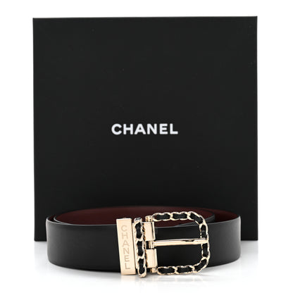Chanel Calfskin Lambskin Metal Chain Reversible Belt 70 28 Black Burgundy 7 of 9