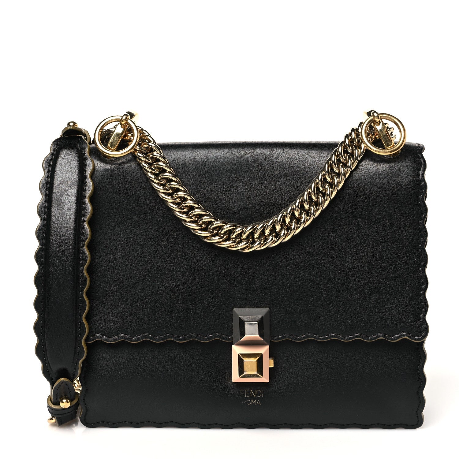 Fendi Vitello Liberty Scalloped Studded Small Kan I Shoulder Bag Black 1 of 16