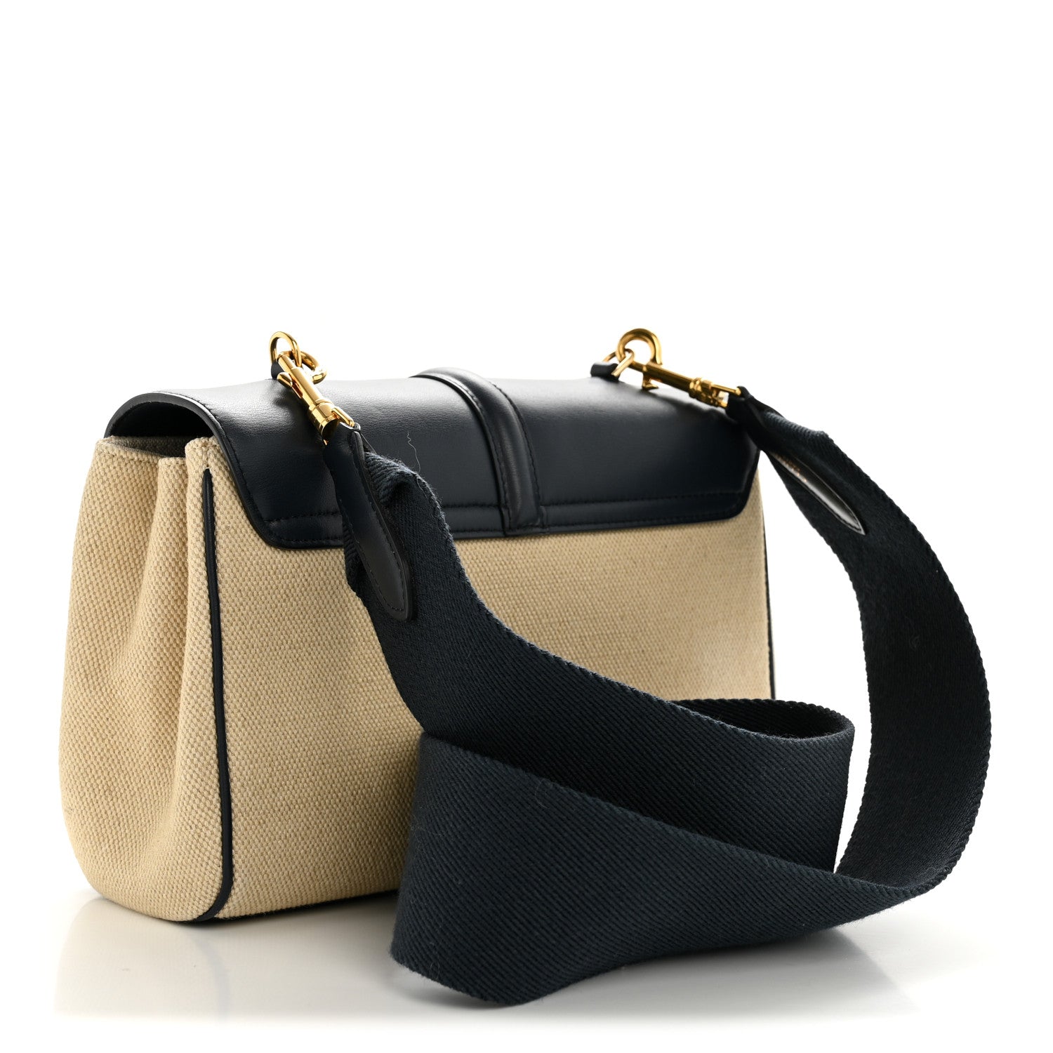 Celine Canvas Calfskin Teen Soft 16 Shoulder Bag Vanilla Navy 3 of 14