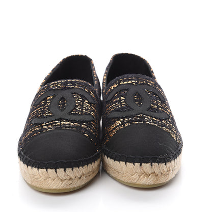 Chanel Metallic Tweed Grosgrain CC Espadrilles 40 Black Gold 2 of 7