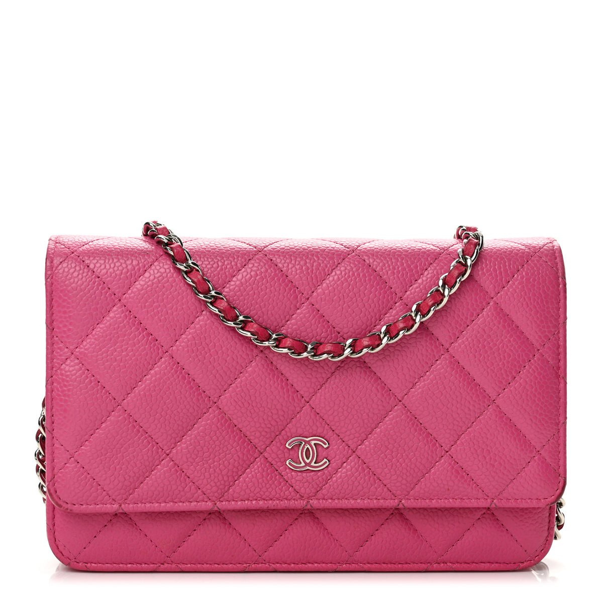 Caviar Enamel Quilted Wallet On Chain WOC Pink