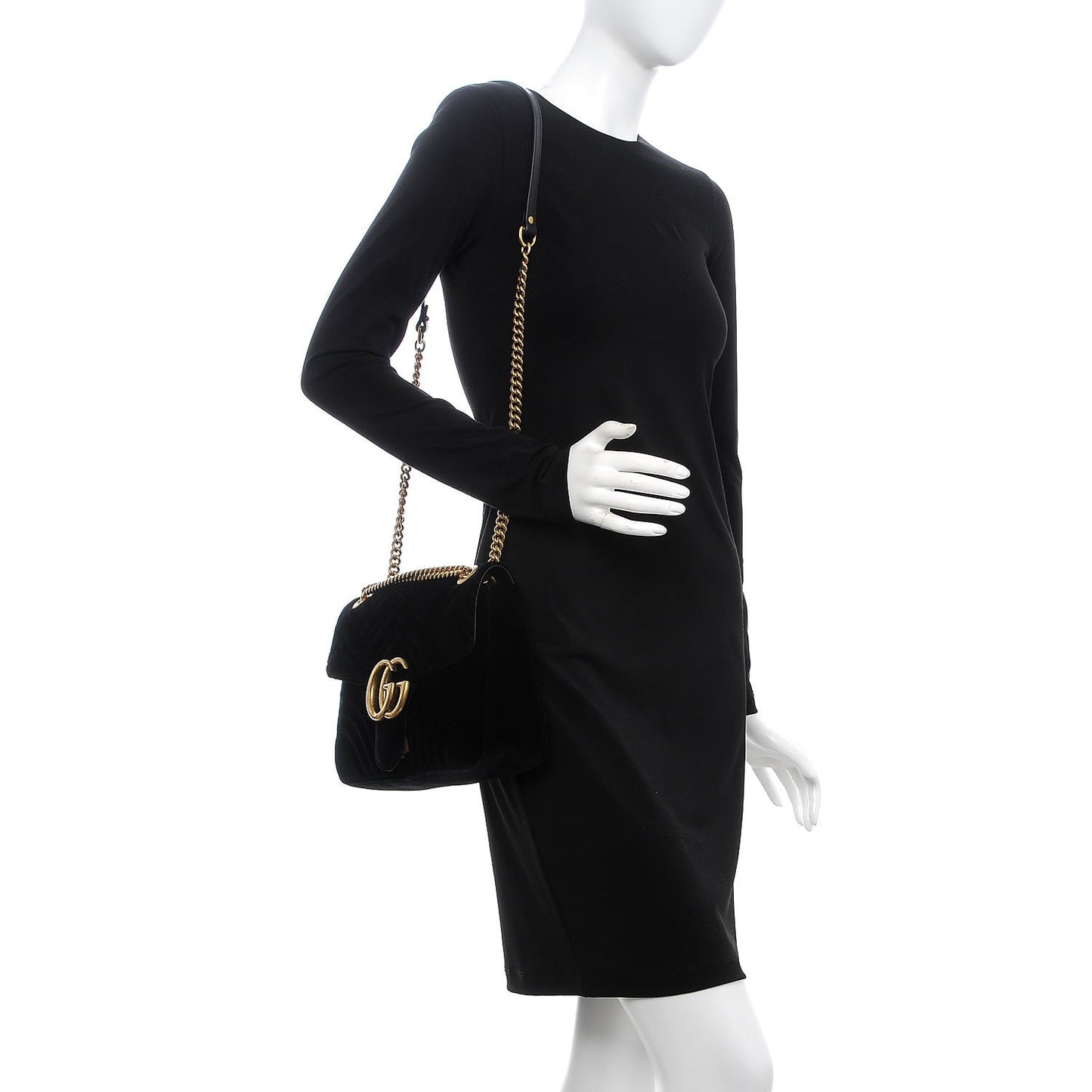 Velvet Matelasse Medium GG Marmont Shoulder Bag Black