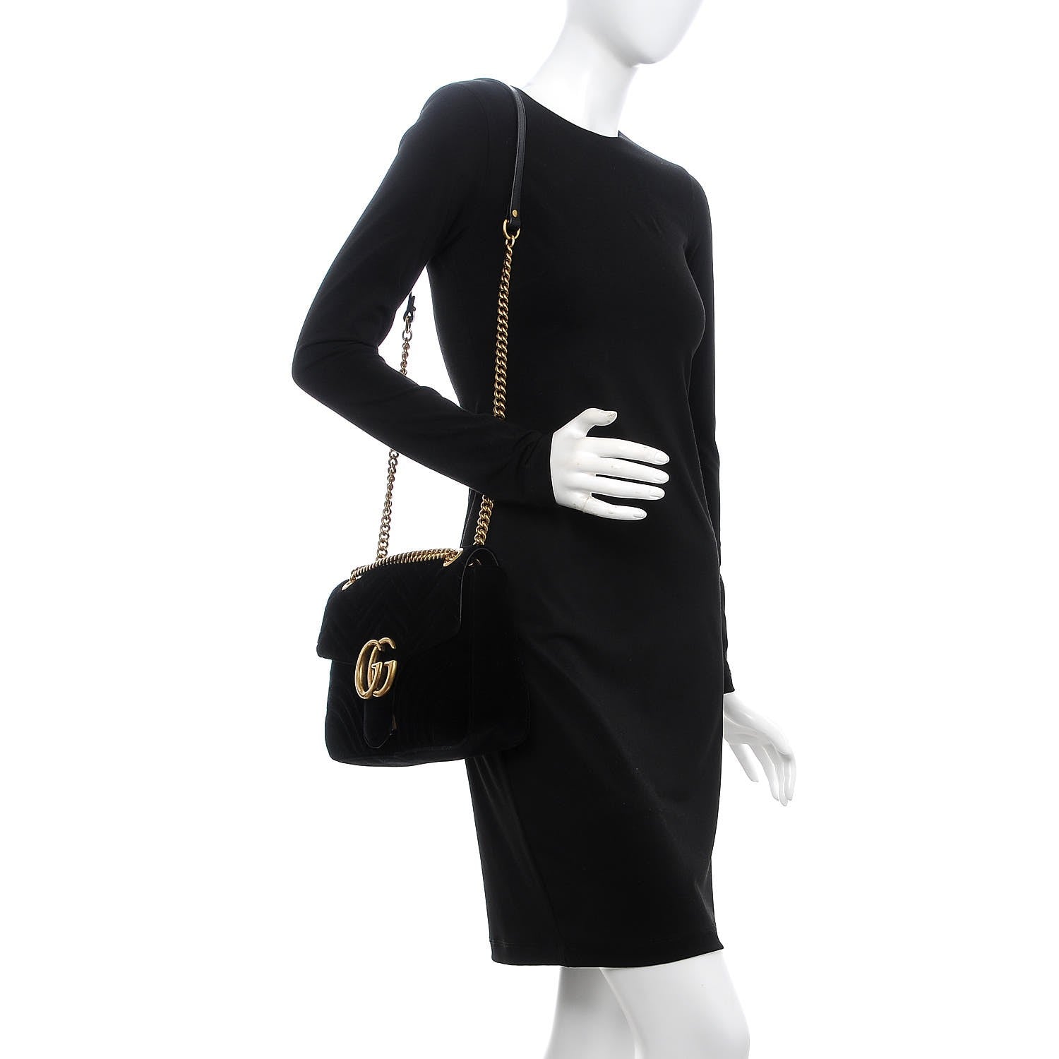 Gucci Velvet Matelasse Medium GG Marmont Shoulder Bag Black 2 of 7