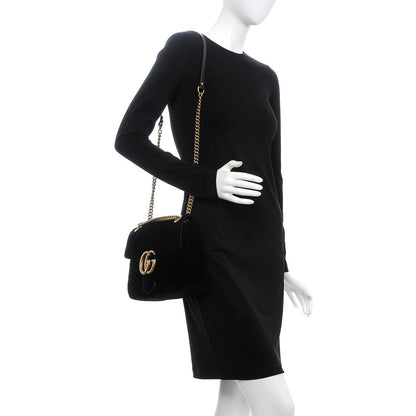 Gucci Velvet Matelasse Medium GG Marmont Shoulder Bag Black 2 of 7