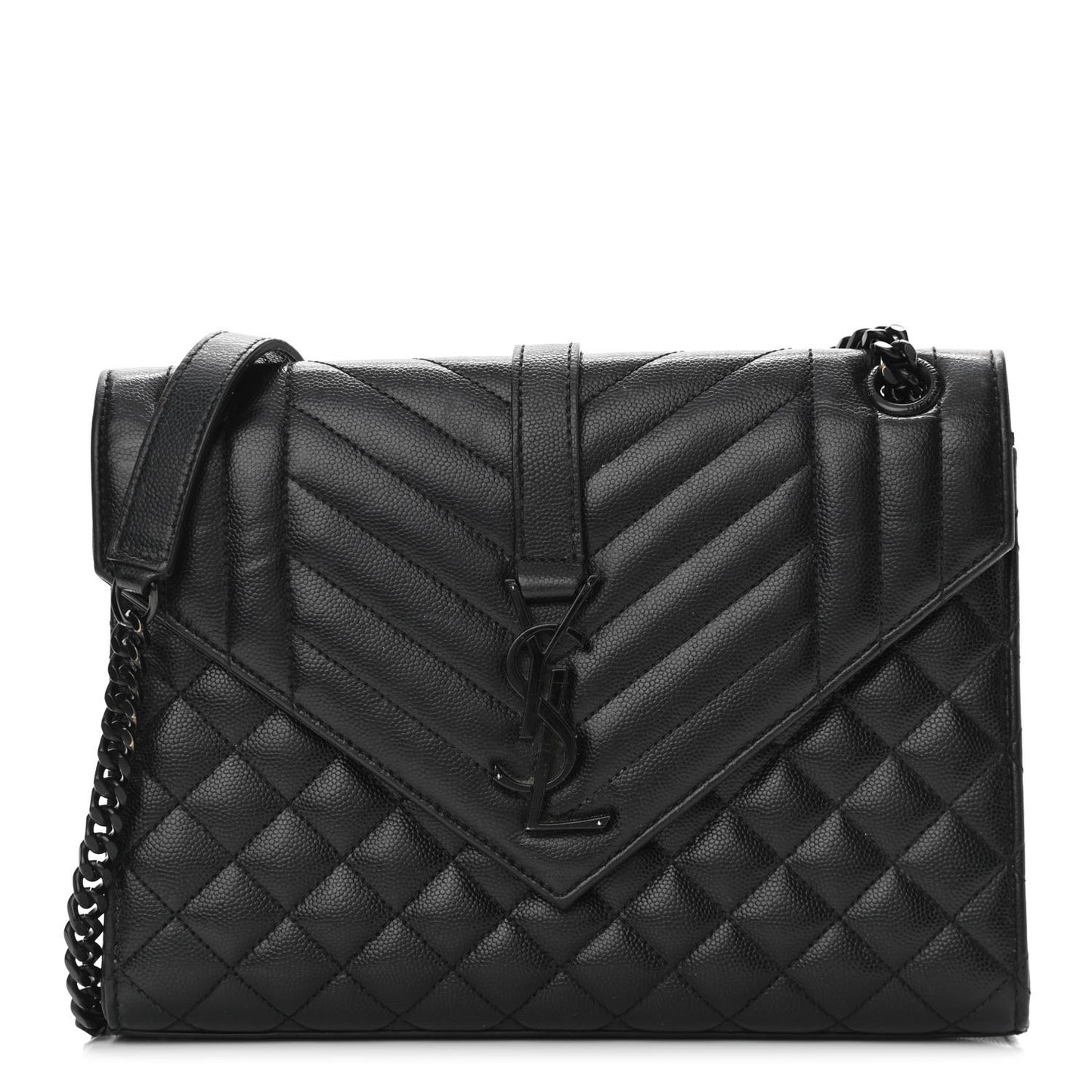 Grain De Poudre Textured Mixed Matelasse Triquilt Medium Monogram Satchel Black