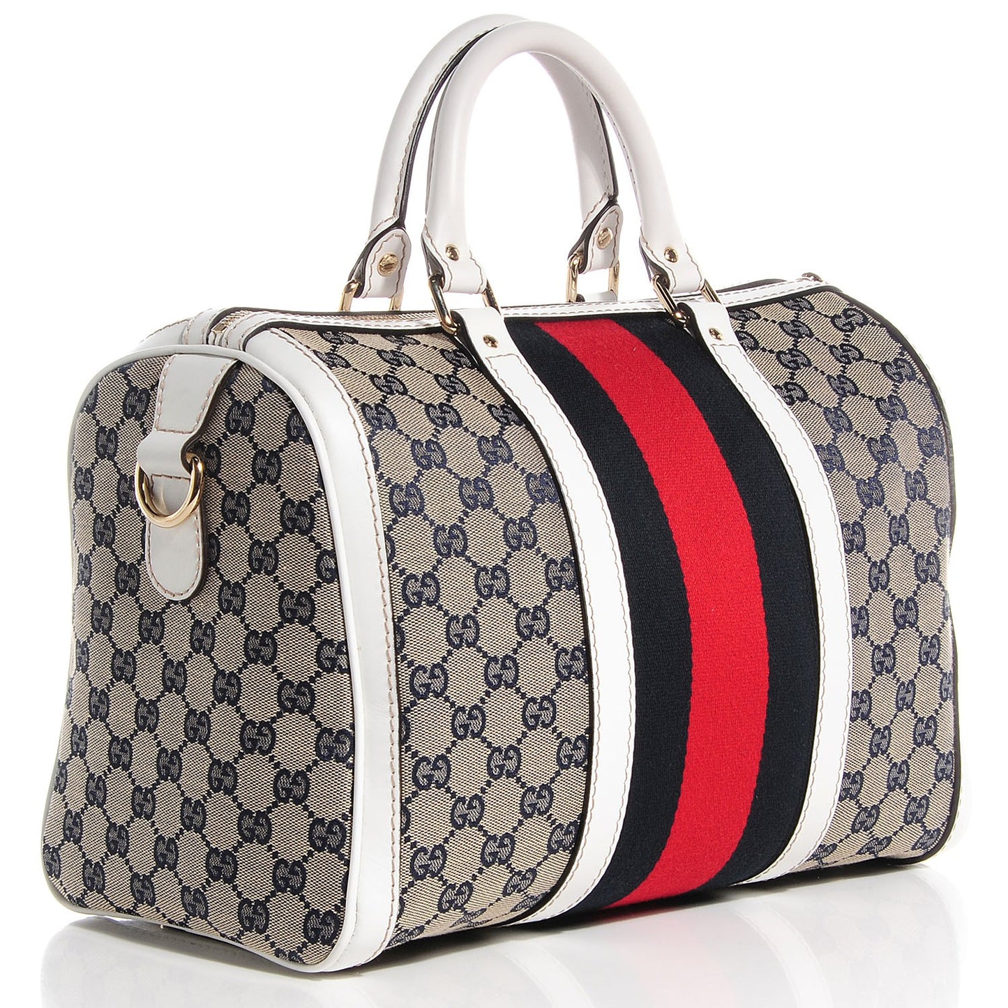 Monogram Selleria Calfskin Vintage Web Medium Boston Beige Blue Mystic White