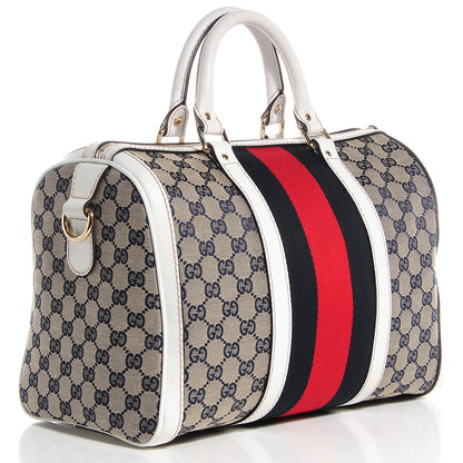 Gucci Monogram Selleria Calfskin Vintage Web Medium Boston Beige Blue Mystic White 3 of 7