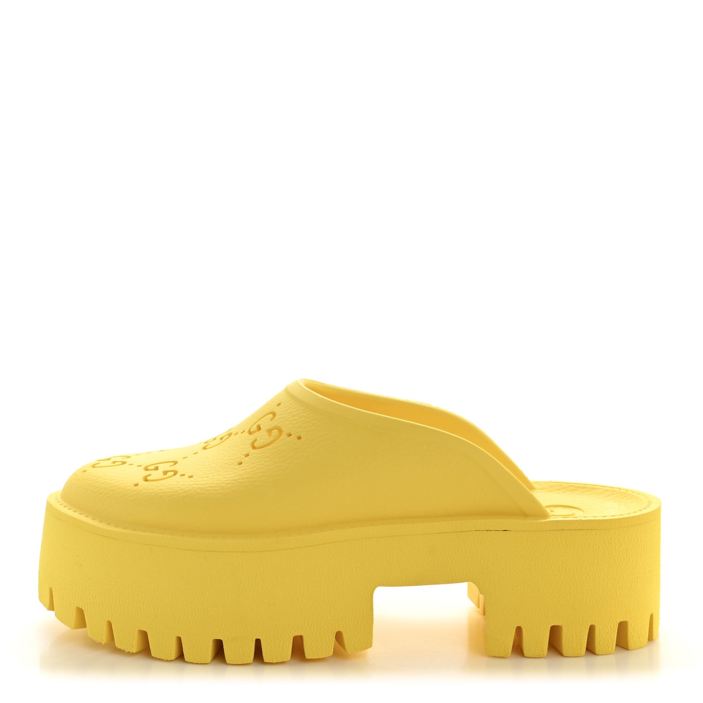 Rubber GG Monogram Perforated Elea Platform 55mm Lug Sole Sandals 37 Smile Yellow