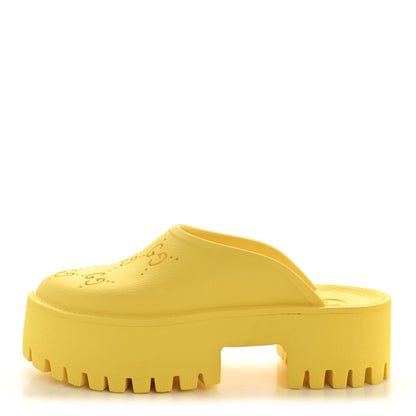 Gucci Rubber GG Monogram Perforated Elea Platform 55mm Lug Sole Sandals 37 Smile Yellow 1 of 11