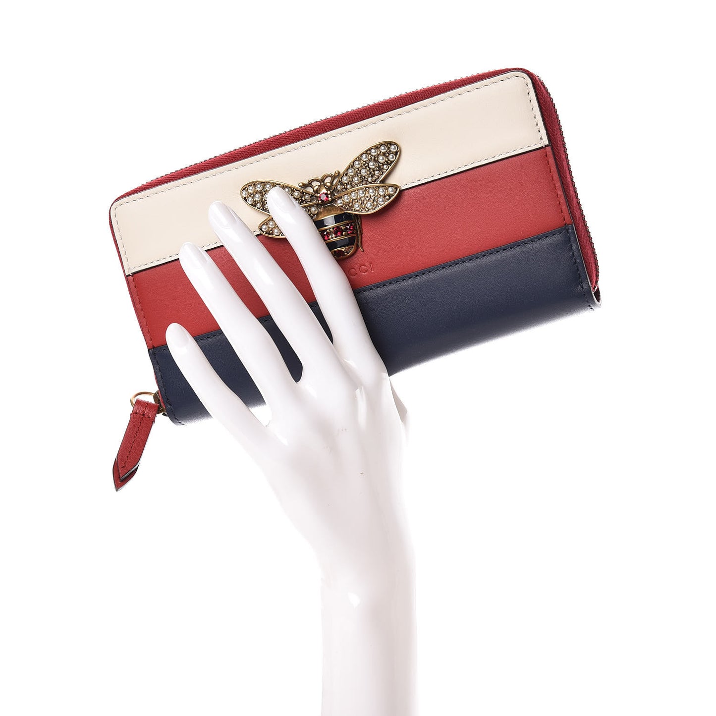Calfskin Queen Margaret Zip Around Wallet Blue Agata Hibiscus Red Mystic White