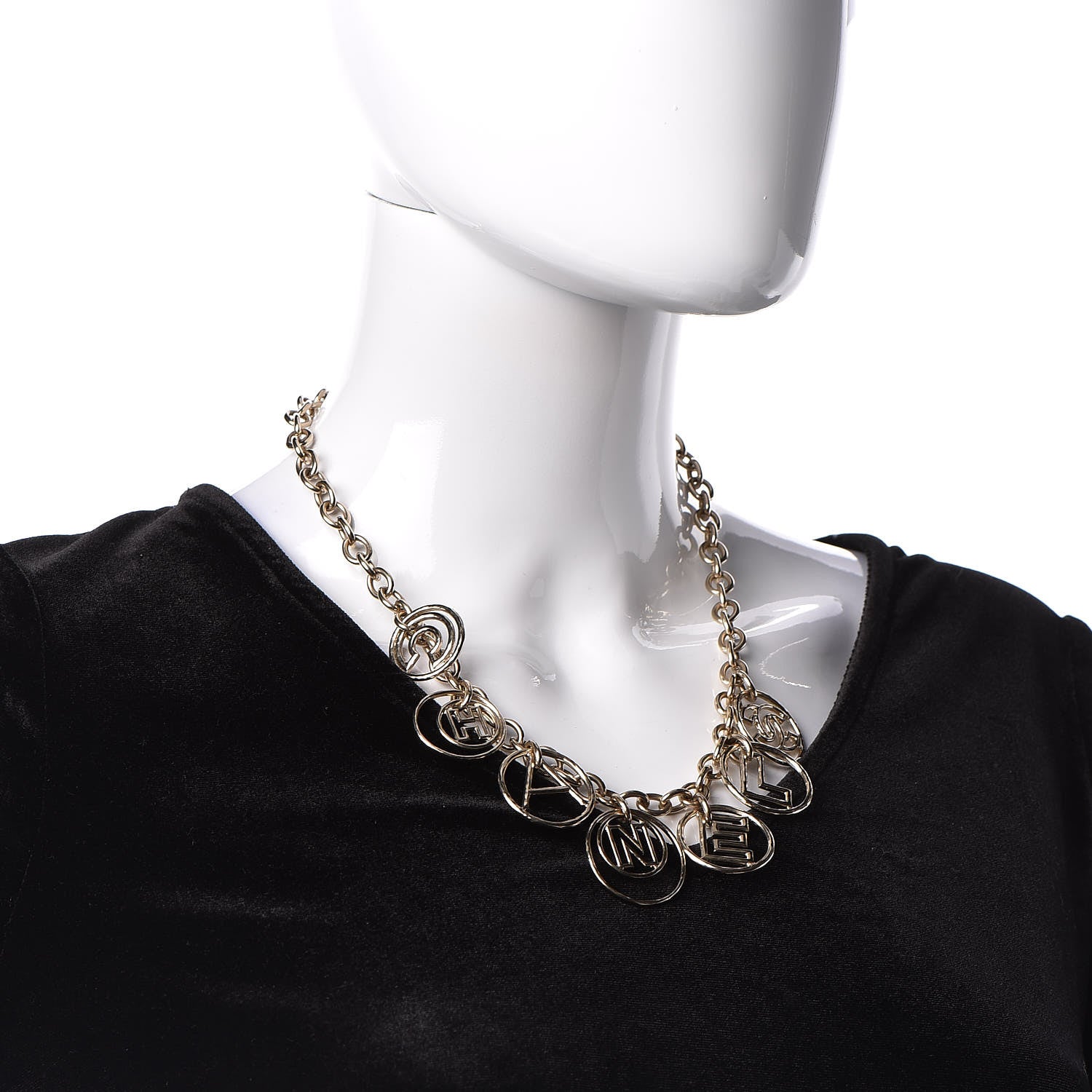 Chanel Metal Hoop Cuba Logo Necklace Gold 2 of 4