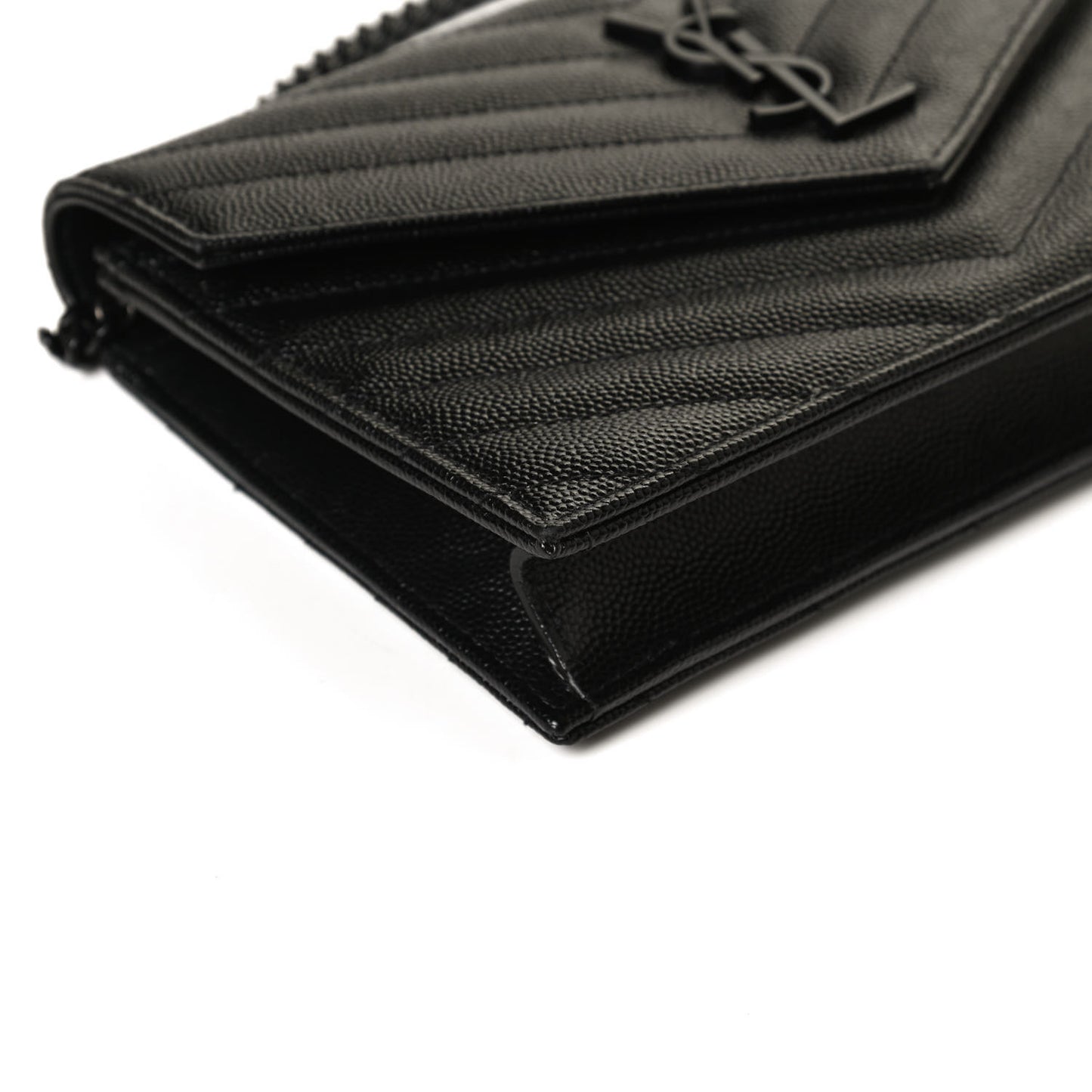 Grain De Poudre Matelasse Chevron Monogram Monochrome Envelope Chain Wallet Black
