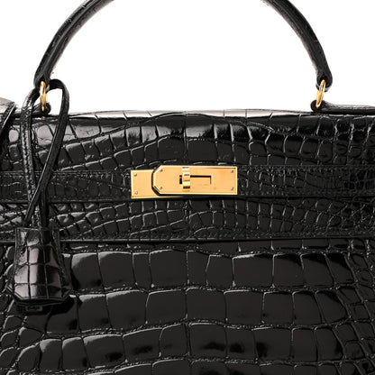 Hermes Shiny Alligator Kelly Sellier 32 Black 20 of 34