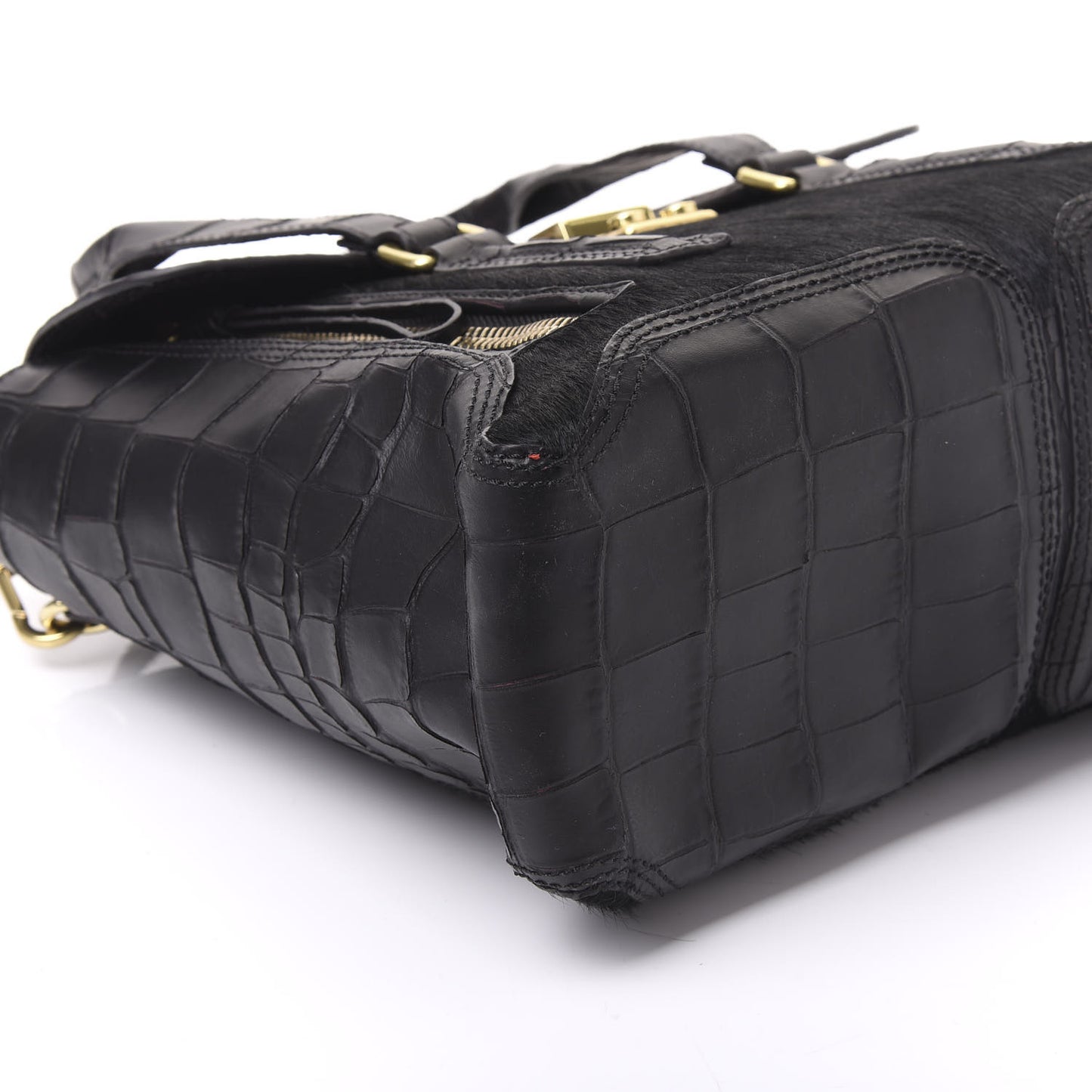 3.1 Calf Hair Calfskin Crocodile Embossed Medium Pashli Satchel Antique Red Black