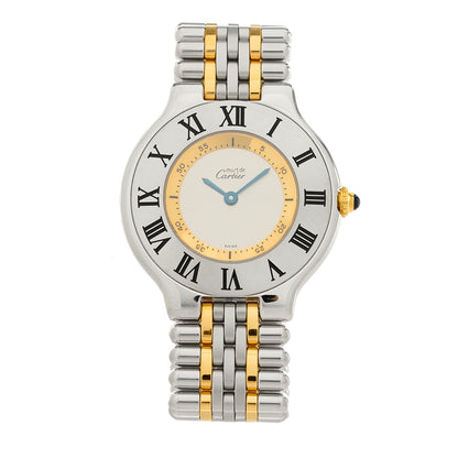 Cartier Stainless Steel 18K Yellow Gold 31mm Must De 21 Bullet Link Quartz Watch 1 of 4