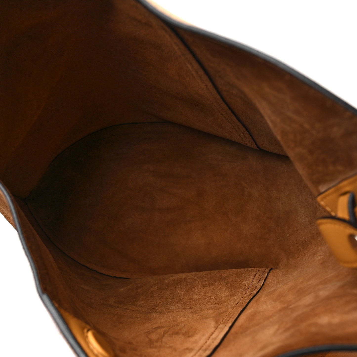 Suede Calfskin Hook Bag Brown Yellow