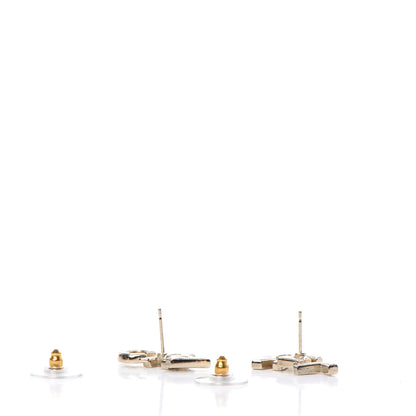 Chanel Crystal Pearl Signature Stud Earrings Gold 3 of 5