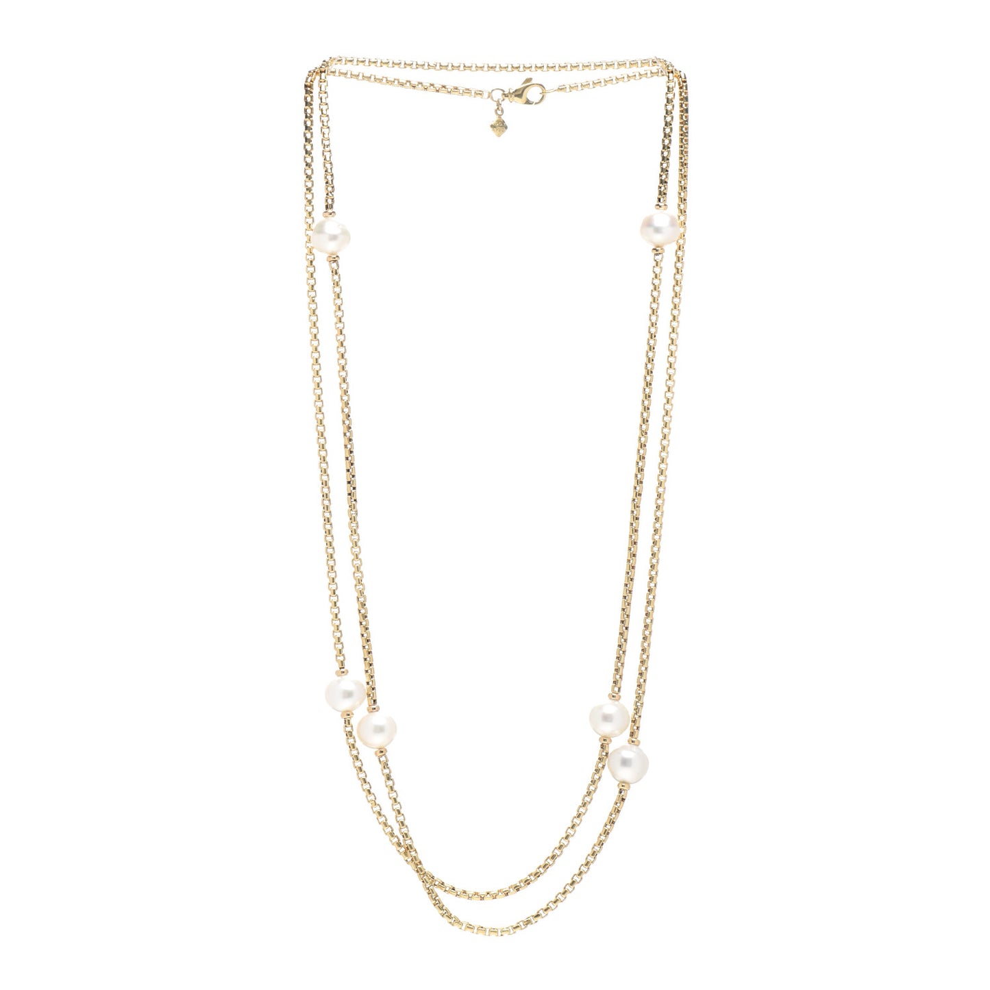 18K Yellow Gold Pearl Station Chain Necklace
