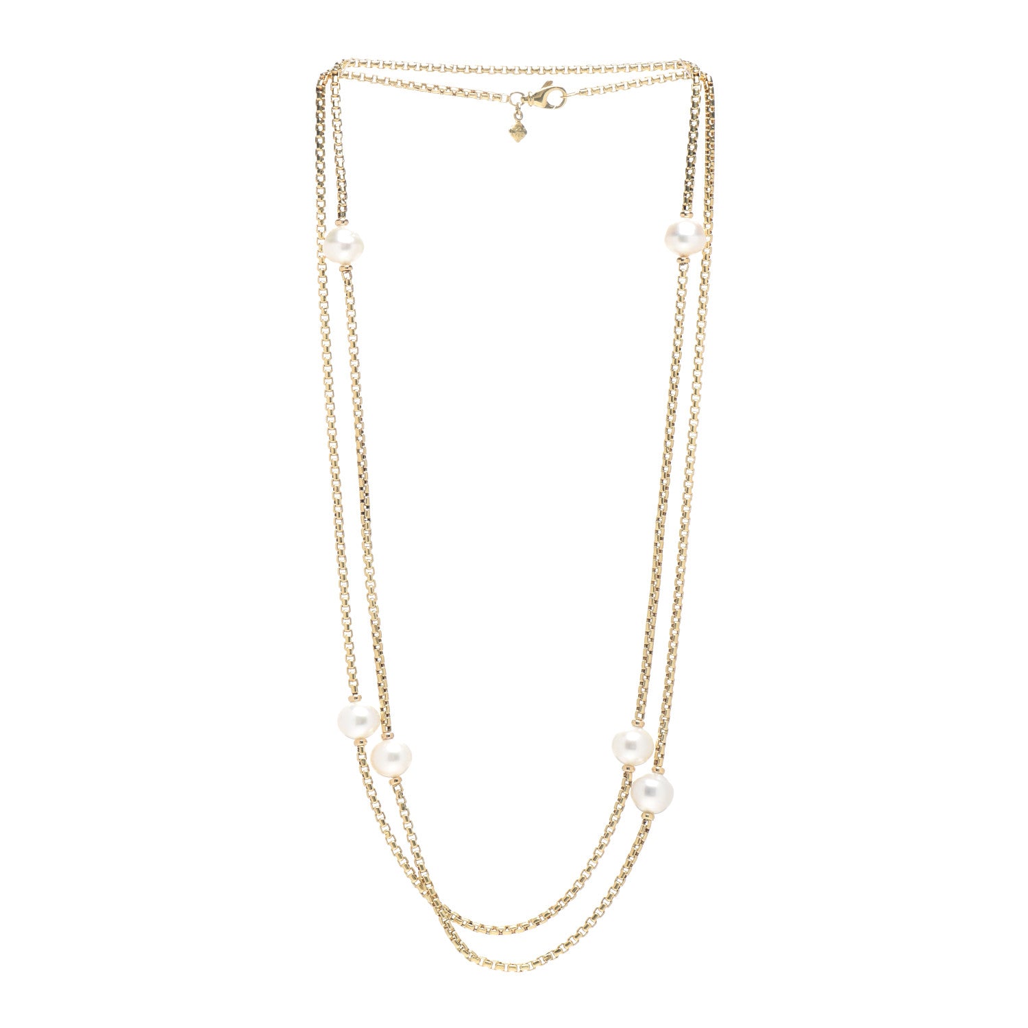 David Yurman 18K Yellow Gold Pearl Station Chain Necklace 3 of 4