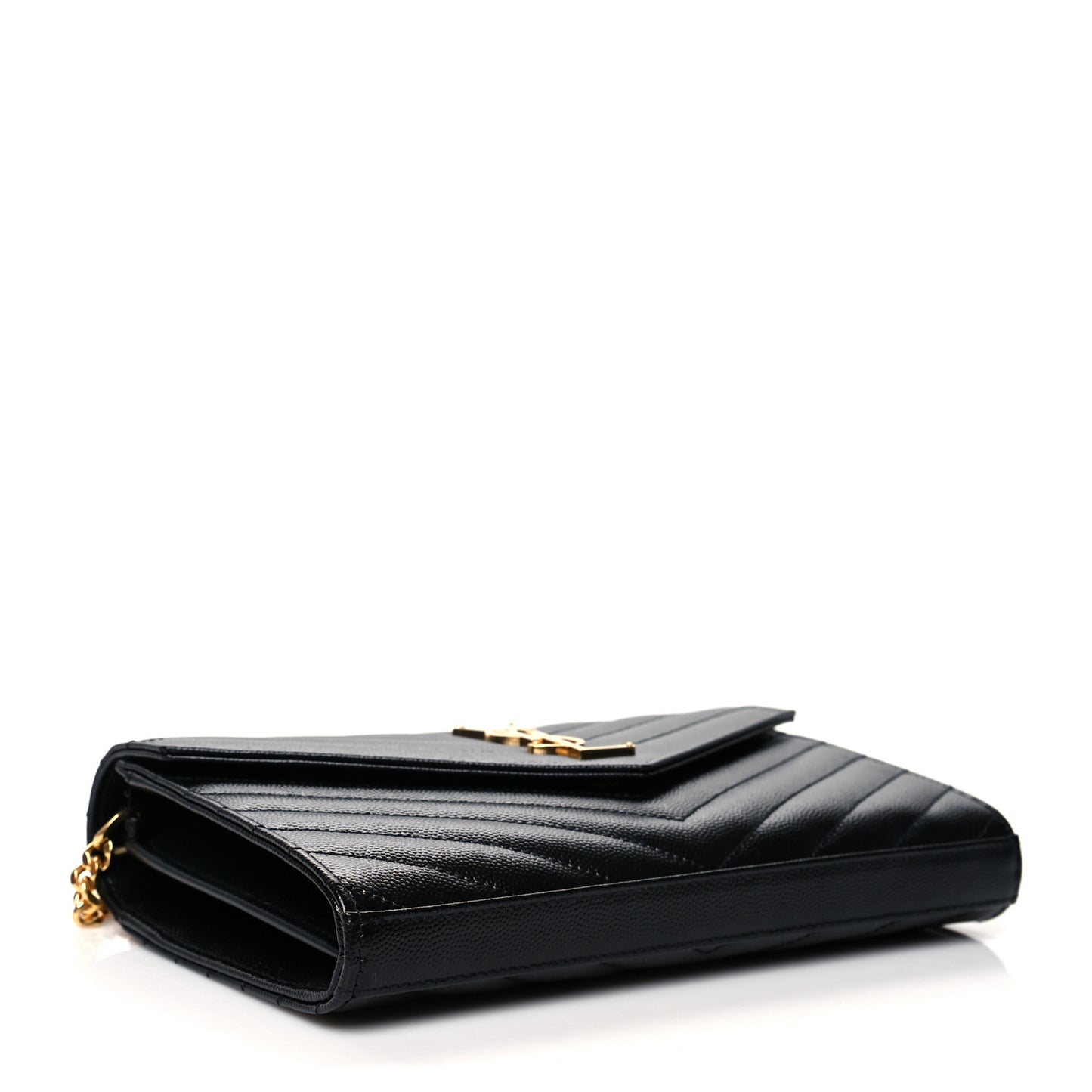 Grain De Poudre Matelasse Chevron Monogram Chain Wallet Black