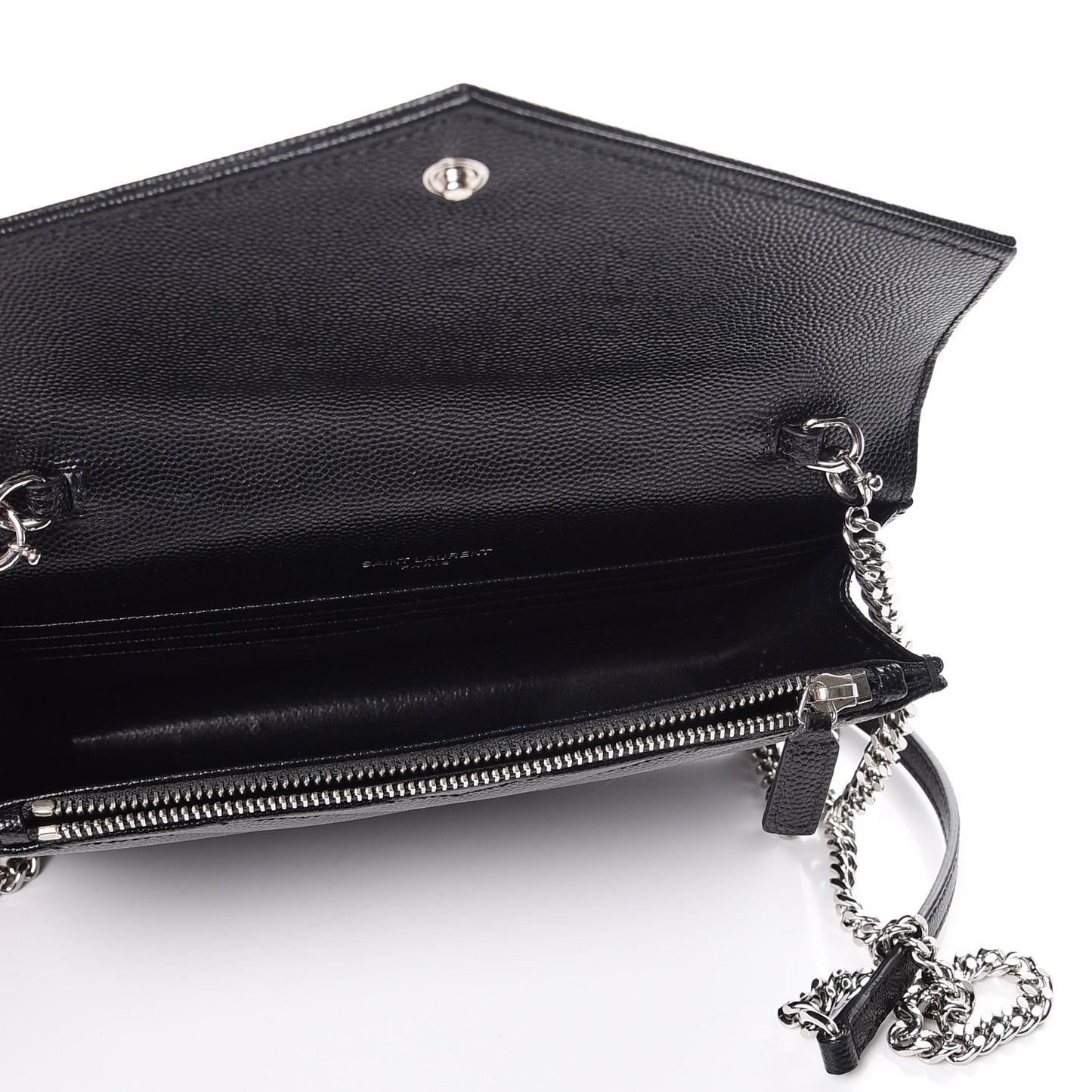 Grain De Poudre Matelasse Chevron Monogram Envelope Chain Wallet Black