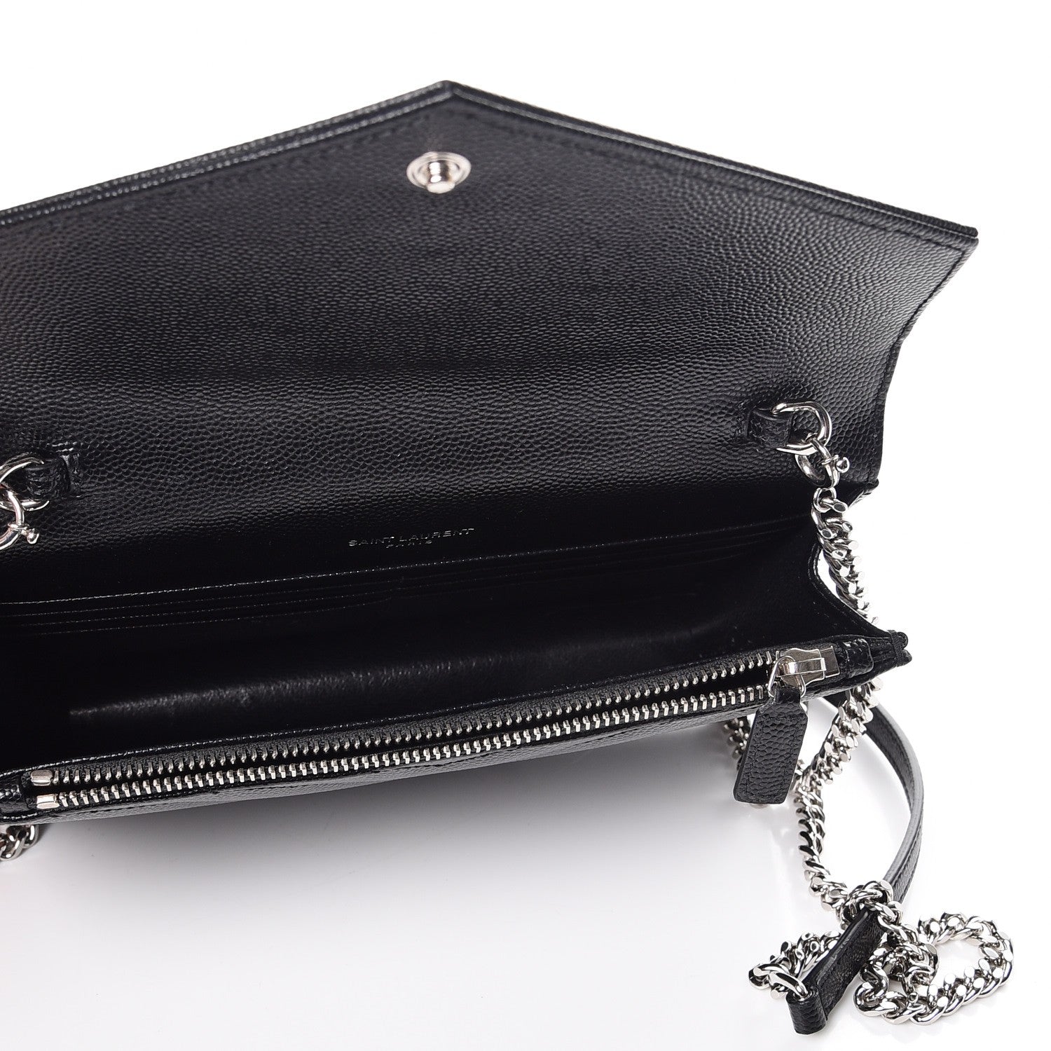 Saint Laurent Grain De Poudre Matelasse Chevron Monogram Envelope Chain Wallet Black 5 of 9