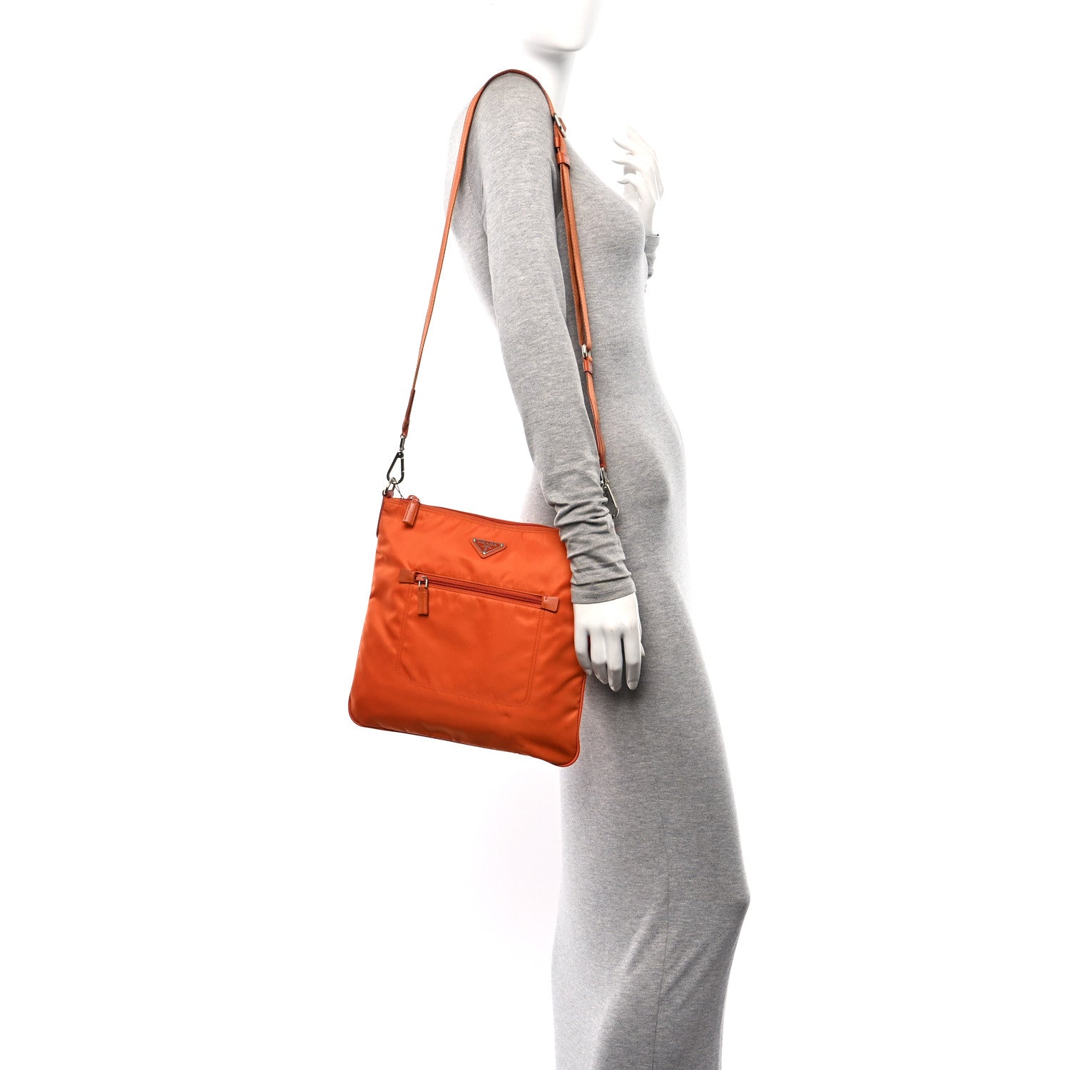 Prada Tessuto Nylon Saffiano Flat Messenger Bag Papaya 2 of 9