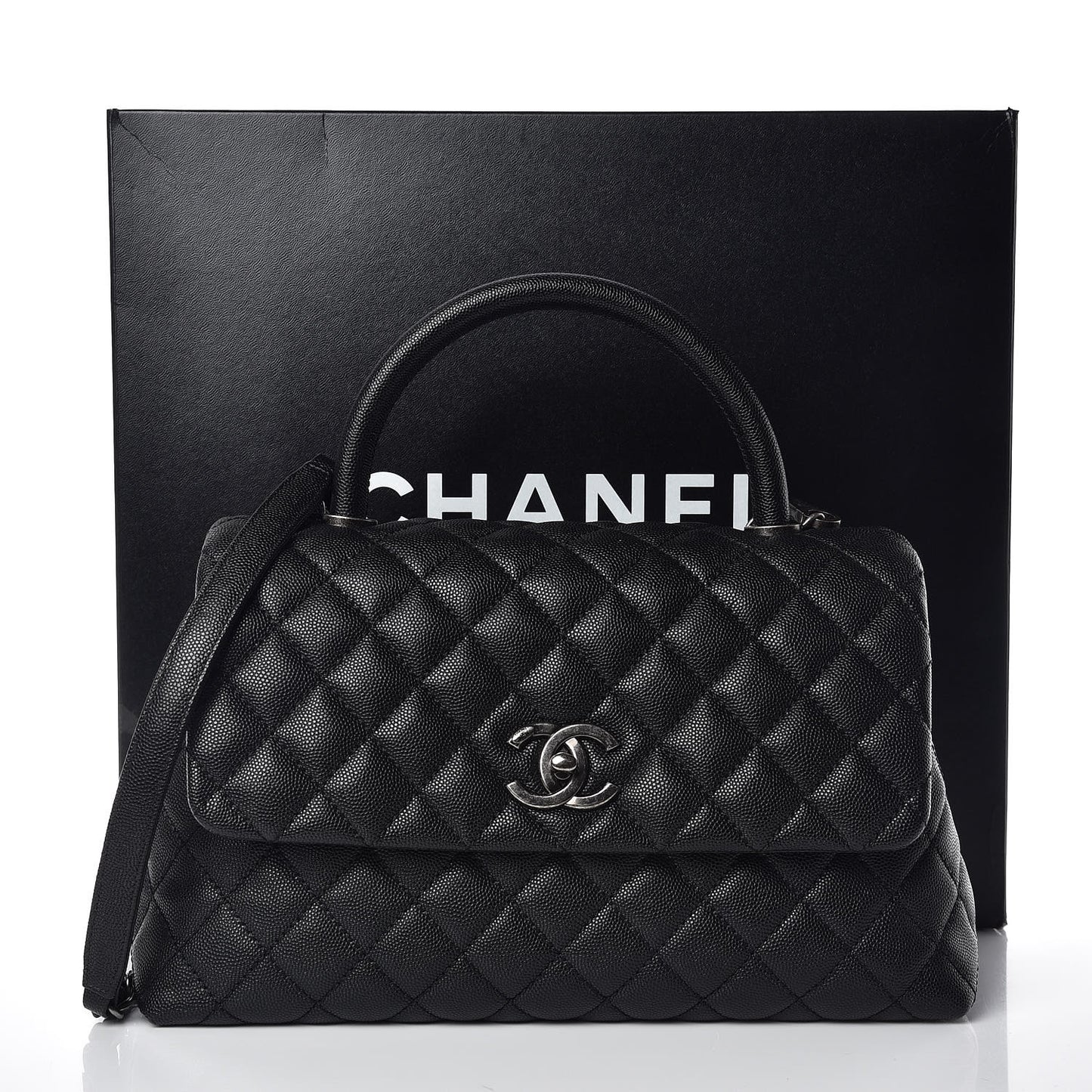 Caviar Quilted Small Coco Handle Flap Black