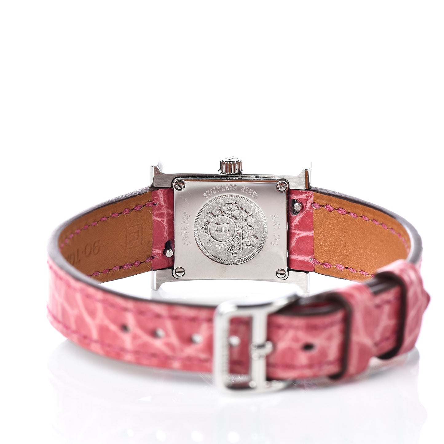 Stainless Steel Alligator Diamond Mother of Pearl 17.2mm Heure H Hour Quartz Watch Framboise