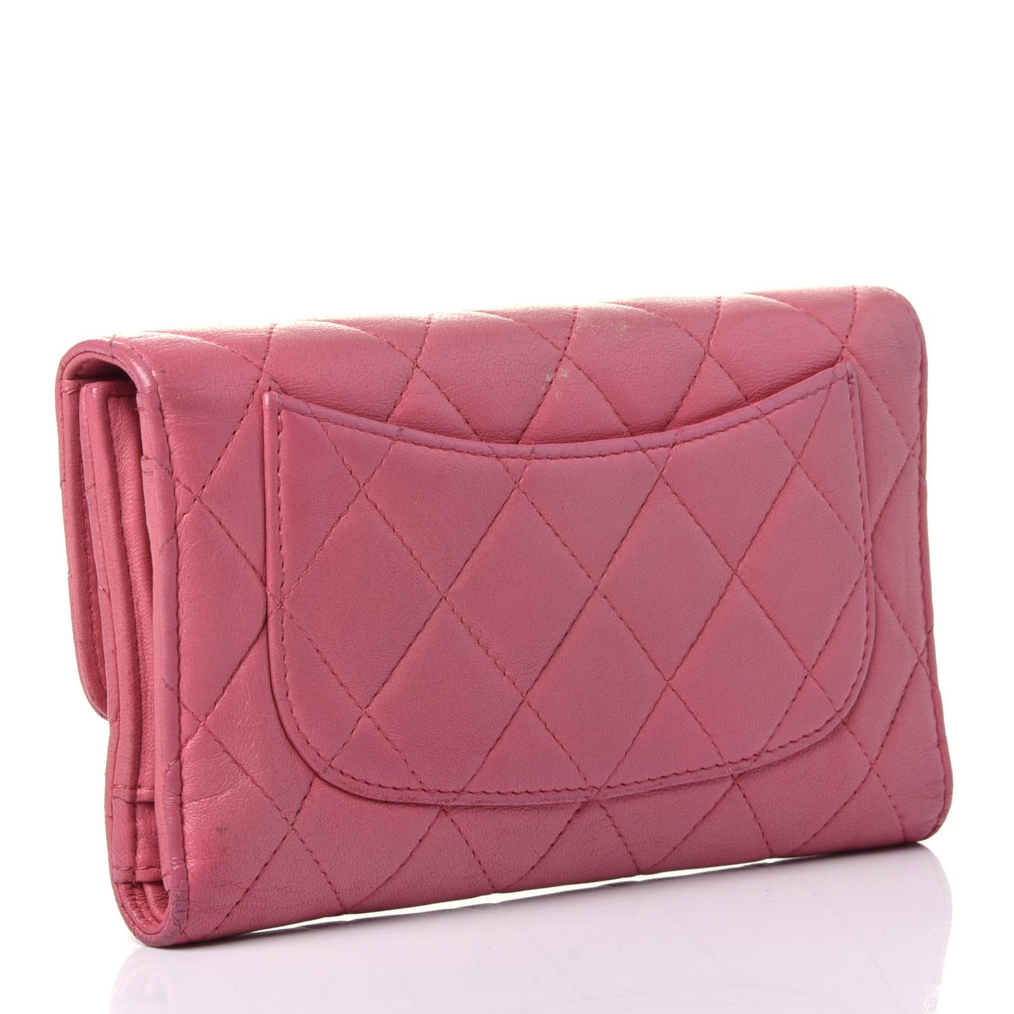 Lambskin Quilted Large Flap Wallet Pink