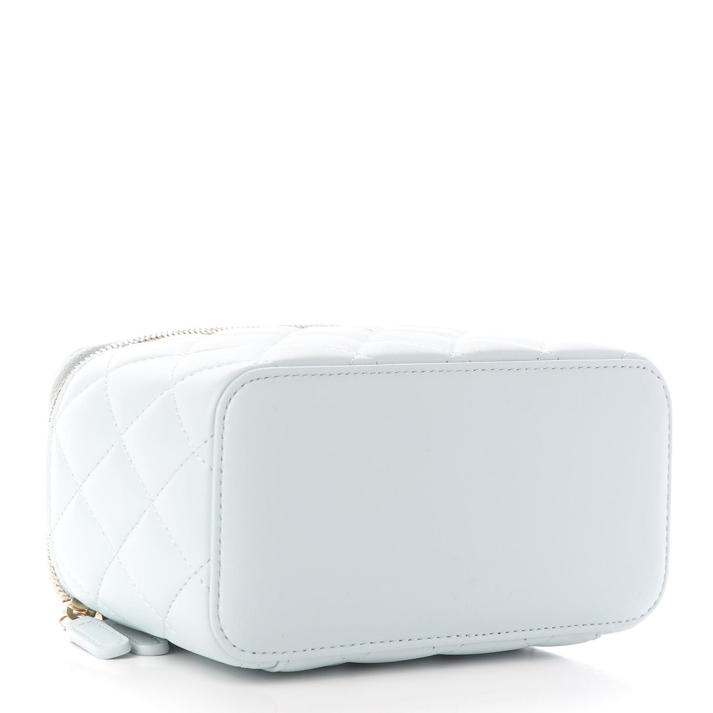 Lambskin Quilted Small Top Handle Vanity Case With Chain Light Blue