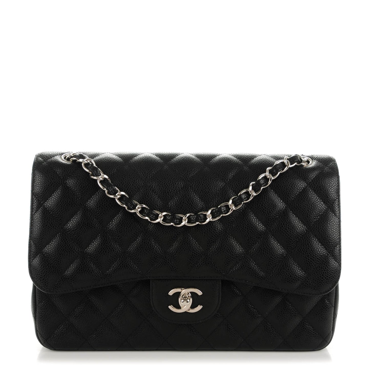 Caviar Quilted Jumbo Double Flap Black