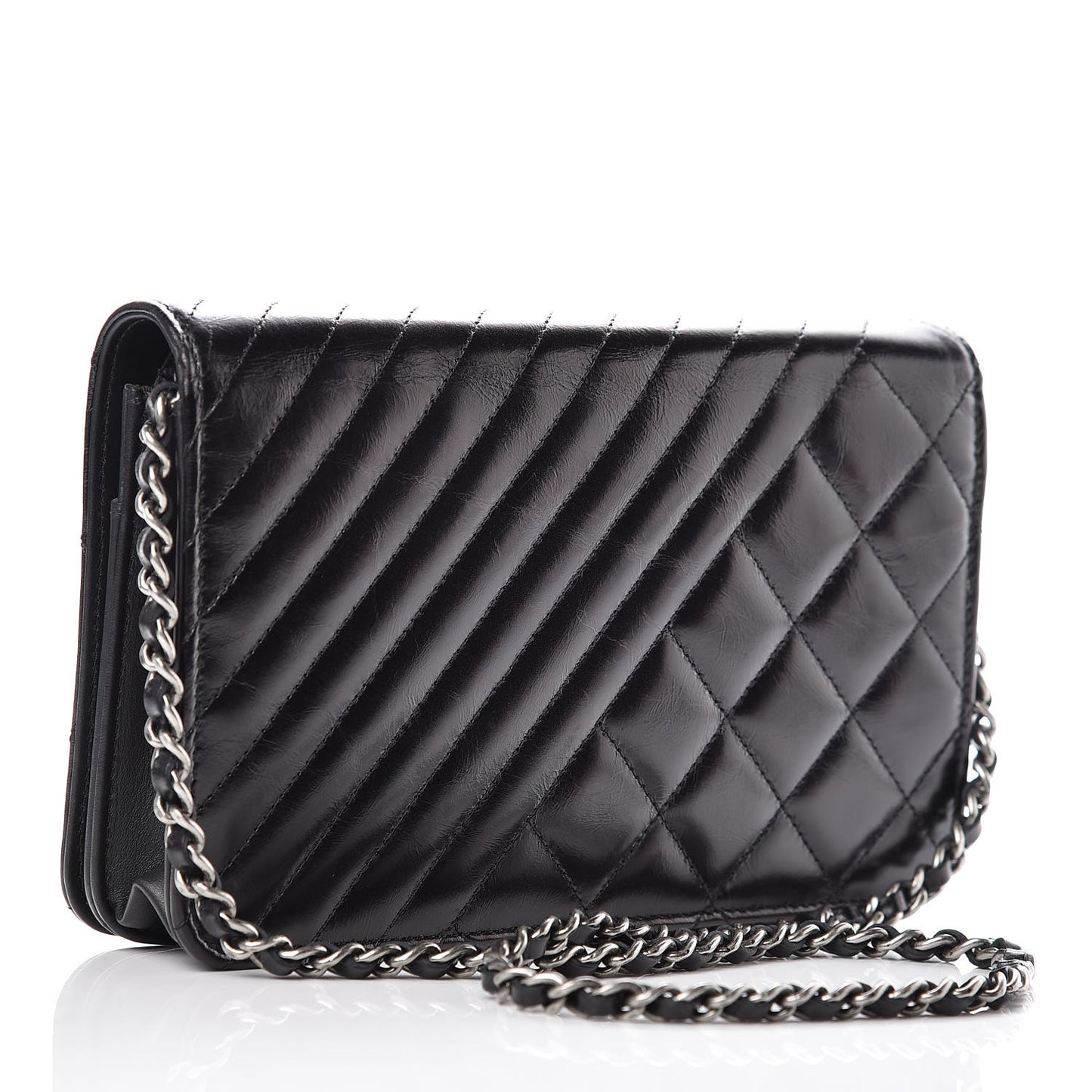 Glazed Calfskin Quilted Coco Boy Wallet On Chain WOC Black