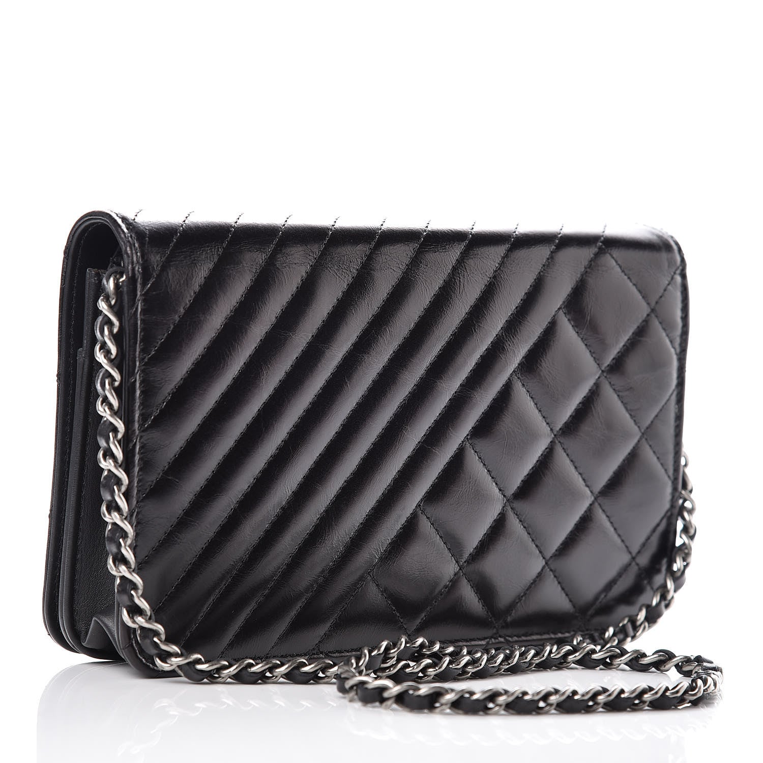 Chanel Glazed Calfskin Quilted Coco Boy Wallet On Chain WOC Black 3 of 11