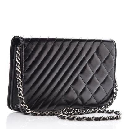 Chanel Glazed Calfskin Quilted Coco Boy Wallet On Chain WOC Black 3 of 11